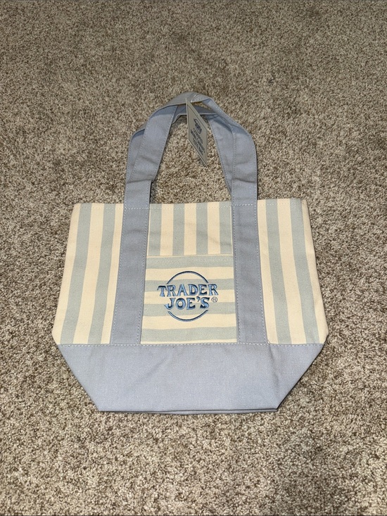 Trader Joe'S Handbags - Trader Joe's Light Blue & Cream Striped Canvas Tote